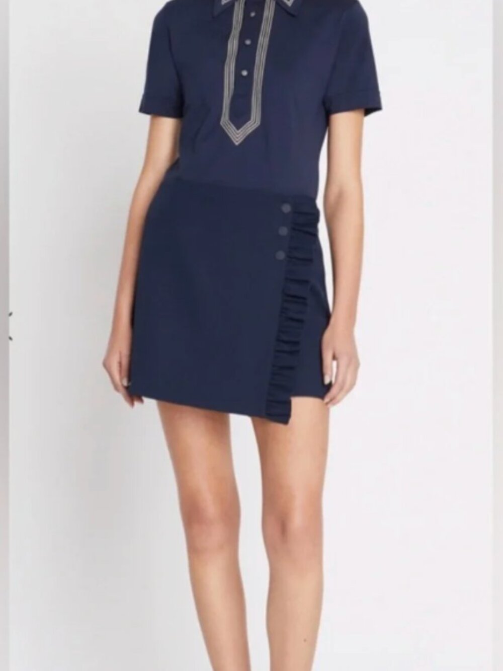 Tory Burch Sport Navy Ruffle Tech Twill Golf Skort Size S